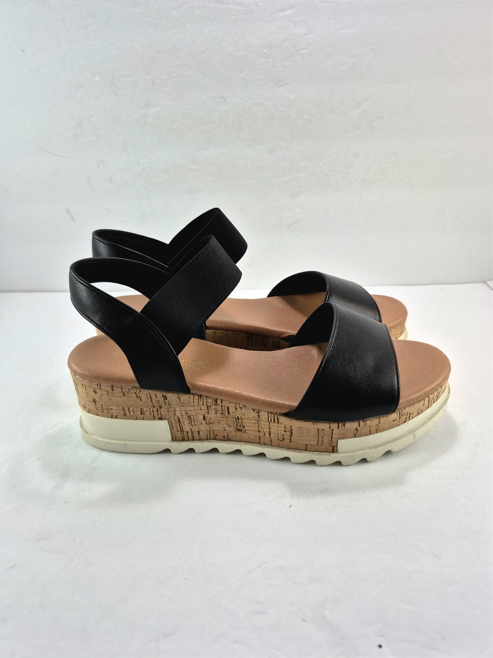 DREAM PAIRS Black Elastic Ankle Strap Flatform Wedge Sandals Size 9 Boho Beach